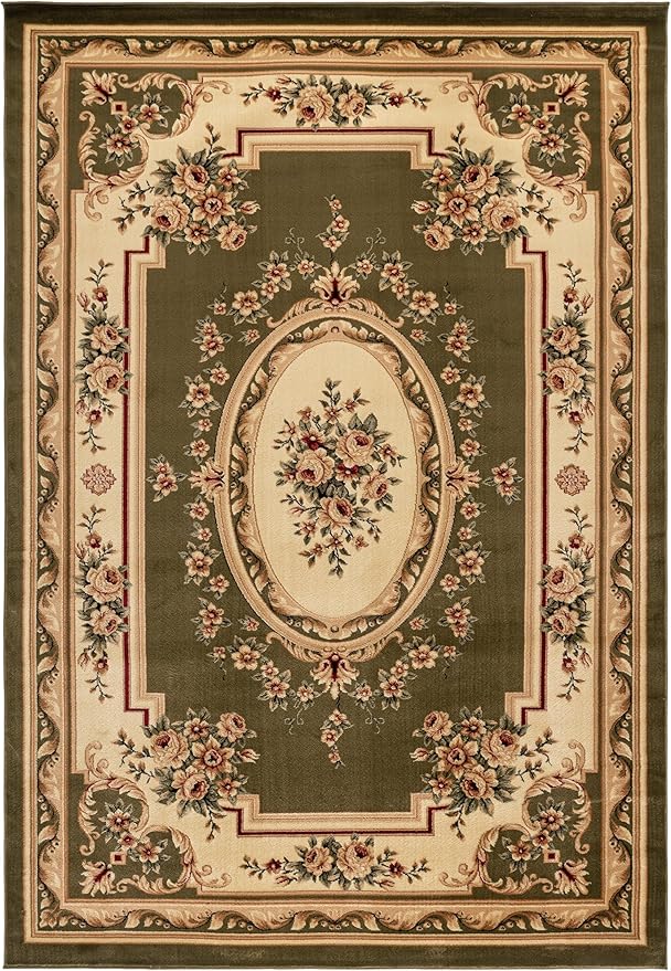 SAFAVIEH Lyndhurst Collection Area Rug - 8' x 11', Sage & Ivory, Traditional European Medallion Design, Non-Shedding & Easy Care, Ideal for High Traffic Areas in Living Room, Bedroom (LNH218B)