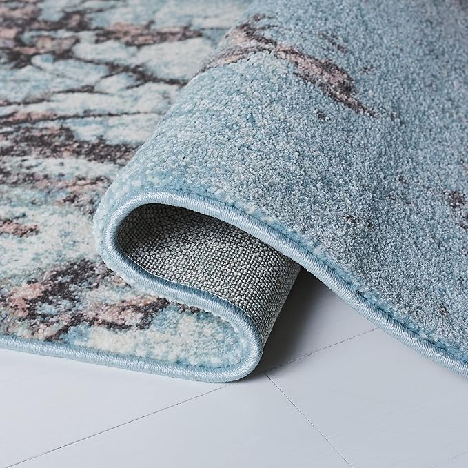 SAFAVIEH Glacier Collection Area Rug - 5'3" x 7'6", Blue & Pink, Modern Abstract Design, Non-Shedding & Easy Care, Ideal for High Traffic Areas in Living Room, Bedroom (GLA125L)