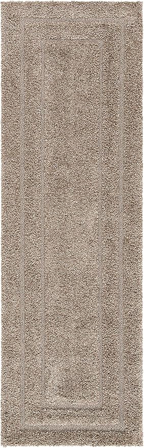 SAFAVIEH Florida Shag Collection Runner Rug - 2'3" x 7', Beige & Beige, Border Design, Non-Shedding & Easy Care, 1.2-inch Thick Ideal for High Traffic Areas in Living Room, Bedroom (SG454-1313)