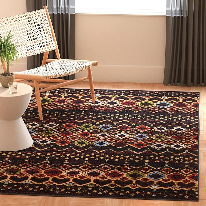 SAFAVIEH Amsterdam Collection Accent Rug - 3' x 5', Black & Multi, Moroccan Boho Design, Non-Shedding & Easy Care, Ideal for High Traffic Areas in Entryway, Living Room, Bedroom (AMS108P)
