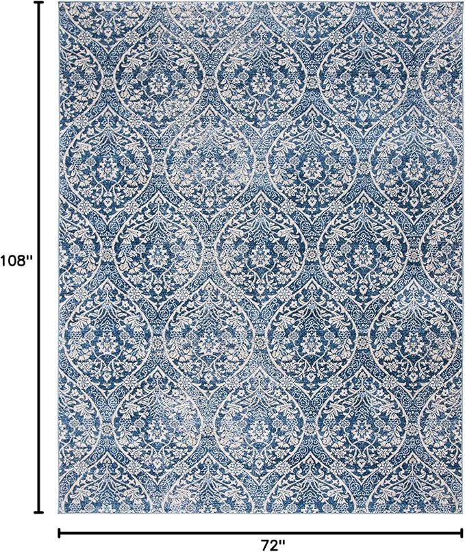 SAFAVIEH Brentwood Collection Area Rug - 6' x 9', Navy & Light Grey, Floral Damask Ogee Trellis Design, Non-Shedding & Easy Care, Ideal for High Traffic Areas in Living Room, Bedroom (BNT860M)