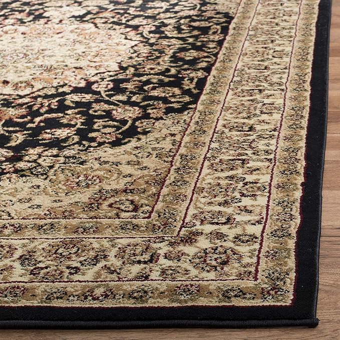 SAFAVIEH Lyndhurst Collection Area Rug - 9' x 12', Black & Ivory, Traditional Oriental Medallion Design, Non-Shedding & Easy Care, Ideal for High Traffic Areas in Living Room, Bedroom (LNH222A)