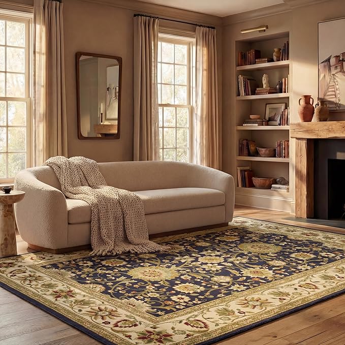 SAFAVIEH Lyndhurst Collection Area Rug - 8' x 11', Black & Ivory, Traditional Oriental Design, Non-Shedding & Easy Care, Ideal for High Traffic Areas in Living Room, Bedroom (LNH212A)