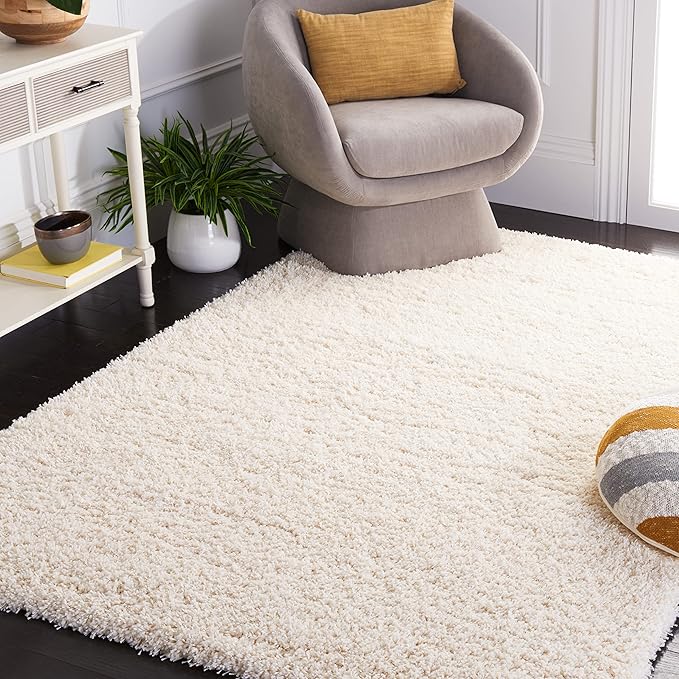 SAFAVIEH Santa Monica Shag Collection 4' x 6' Ivory SGN725 Solid Non-Shedding Living Room Bedroom Dining Room Entryway Plush 2-inch Thick Area Rug