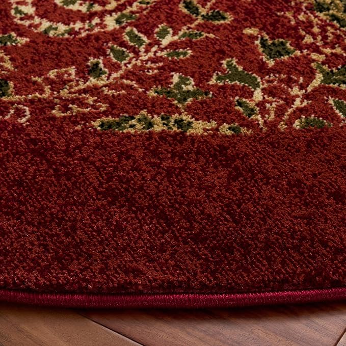 SAFAVIEH Lyndhurst Collection Area Rug - 5'3" Round, Red & Multi, Traditional Paisley Design, Non-Shedding & Easy Care, Ideal for High Traffic Areas in Living Room, Bedroom (LNH224B)