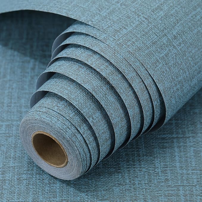 Peel and Stick Wallpaper Blue Grass Cloth Wall Paper - 15.7 x 500 Inch Self Adhesive Wallpaper Peel and Stick, Easy to Paste Wall Contact Paper for Stand Liner, Table and Door Makeover Decor