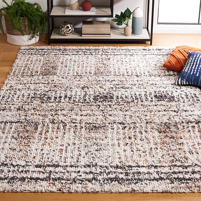 SAFAVIEH Jericho Shag Collection Area Rug - 5'3" x 7'6", Black & Rust, Design, Non-Shedding & Easy Care, 1.2-inch Thick Ideal for High Traffic Areas in Living Room, Bedroom (JER100Z)