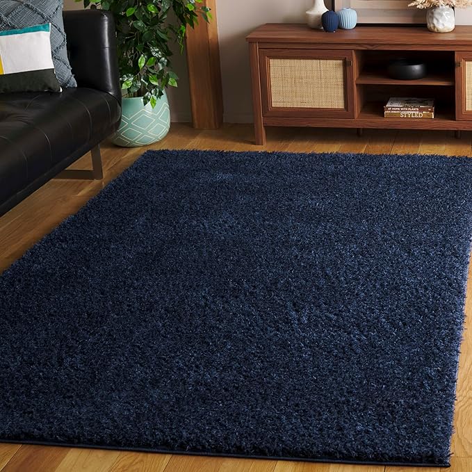 SAFAVIEH Lindsay Shag Collection Area Rug - 6' x 9', Navy, Non-Shedding, 1.8-inch Thick, Ideal for Living Room, Bedroom, Home Office, Dining Space (LNS560N-6)