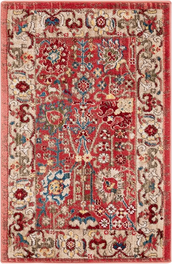SAFAVIEH Kashan Collection Area Rug - 2'6" x 4', Red & Beige, Traditional Oriental Design, Non-Shedding & Easy Care, Ideal for High Traffic Areas in Living Room, Bedroom, Dining (KSN303L-24)