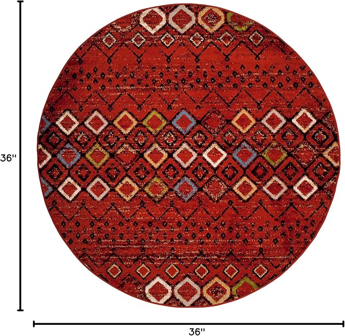 SAFAVIEH Amsterdam Collection 3' Round Terracotta / Multi AMS108D Moroccan Boho Non-Shedding Dining Room Entryway Foyer Living Room Bedroom Area Rug