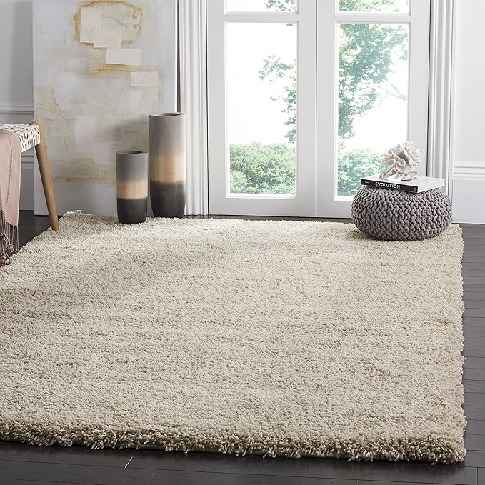 SAFAVIEH Santa Monica Shag Collection 4' x 6' Beige SGN725 Solid Non-Shedding Living Room Bedroom Dining Room Entryway Plush 2-inch Thick Area Rug