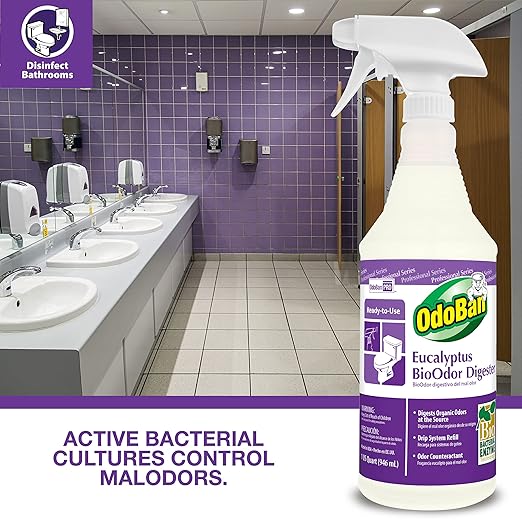 OdoBan Professional Cleaning Ready-to-Use BioOdor Digester Harsh Aroma Counteractant, Made in the USA, Eucalyptus Scent, 2-Pack, 32 Ounce Sprays Each