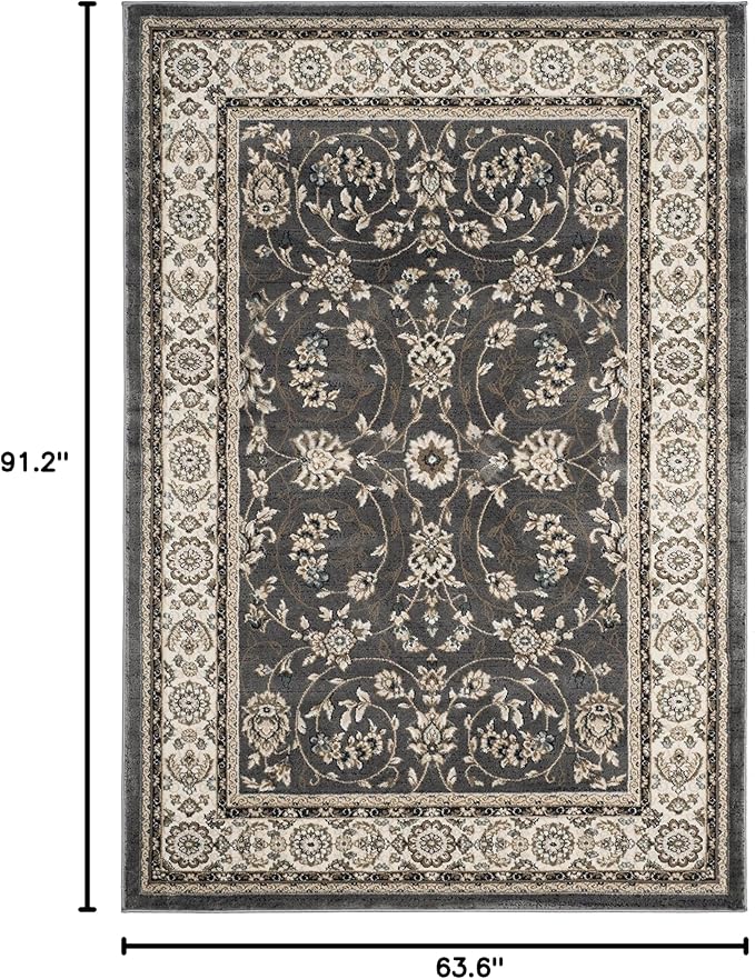 SAFAVIEH Lyndhurst Collection Area Rug - 5'3" x 7'6", Grey & Cream, Traditional Oriental Design, Non-Shedding & Easy Care, Ideal for High Traffic Areas in Living Room, Bedroom (LNH340G)