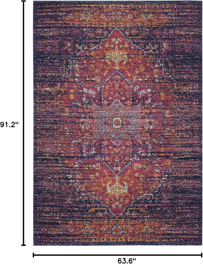 SAFAVIEH Evoke Collection Area Rug - 5'3" x 7'6", Blue & Fuchsia, Oriental Medallion Distressed Design, Non-Shedding & Easy Care, Ideal for High Traffic Areas in Living Room, Bedroom (EVK275F)