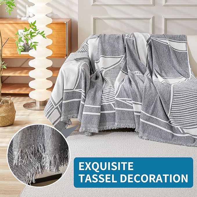 HAOMAIJIA Non Slip Couch Cover Sofa Covers for 3 Cushion Couch Washable sectional Couch Covers for Dogs pet Furniture Protector Couch Cover Blanket for Living Room (Grey-Cream, 91"x134")