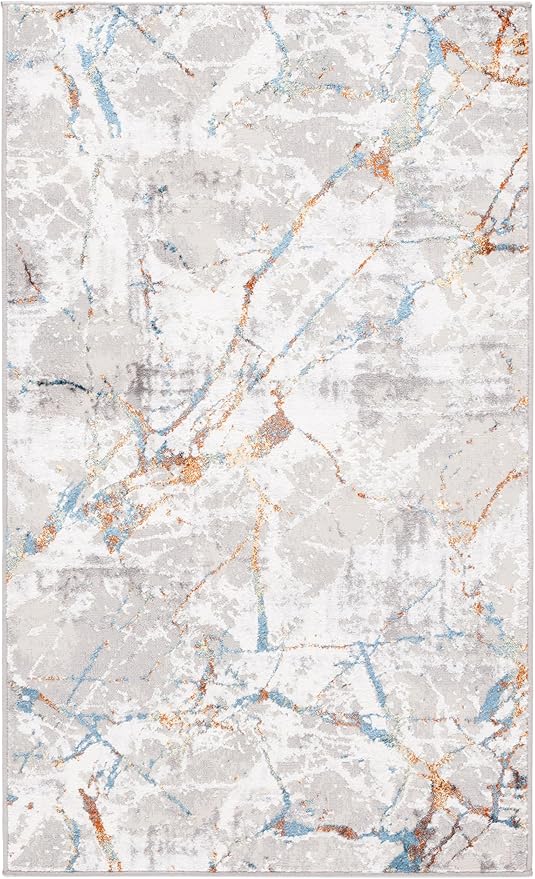 SAFAVIEH Amelia Collection Accent Rug - 3' x 5', Grey & Blue Gold, Modern Abstract Design, Non-Shedding & Easy Care, Ideal for High Traffic Areas in Entryway, Living Room, Bedroom (ALA293M)