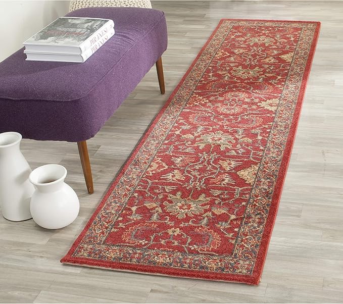 SAFAVIEH Mahal Collection Runner Rug - 2'2" x 8', Red & Navy, Traditional Oriental Design, Non-Shedding & Easy Care, Ideal for High Traffic Areas in Living Room, Bedroom (MAH693F)