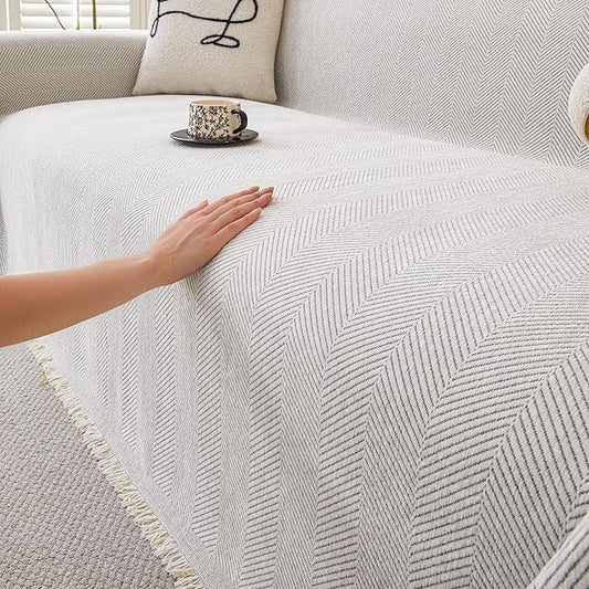 HAOMAIJIA Non Slip Couch Cover Sofa Covers for 2 Cushion Couch Washable sectional Couch Covers for Dogs pet Furniture Protector Couch Cover Blanket for Living Room (Off White, 71"x118")