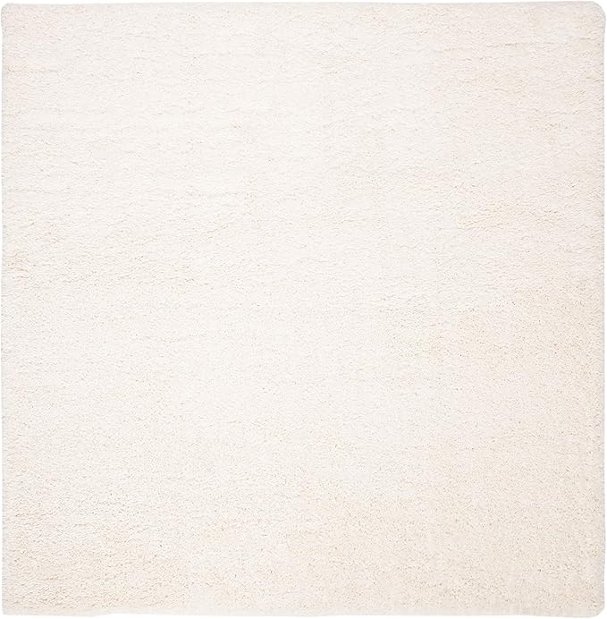 SAFAVIEH Fontana Shag Collection Area Rug - 6'7" Square, Ivory, Solid Design, Non-Shedding & Easy Care, 2-inch Thick Ideal for High Traffic Areas in Living Room, Bedroom (FNT800A)