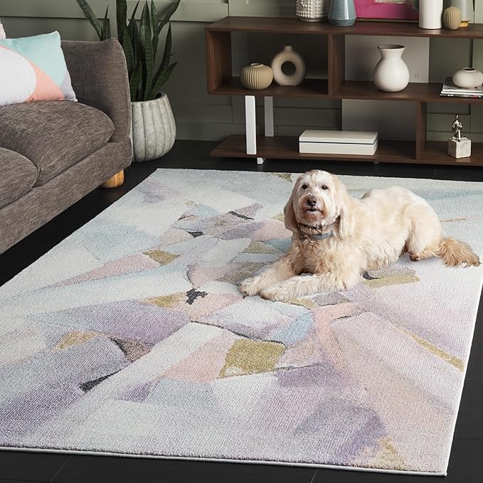 SAFAVIEH Porcello Collection Area Rug - 5'3" x 7'6", Blue & Pink, Modern Abstract Pattern, Non-Shedding & Easy Care, Ideal for Living Room, Foyer, Bedroom (PRL6937J-5)
