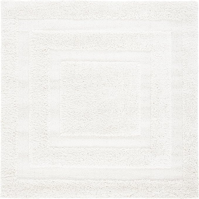 SAFAVIEH Florida Shag Collection Area Rug - 8' Square, Creme/Creme, Geometric Design, Plush 1.2 Inch Thick Ideal for High Traffic Areas in Living Room, Bedroom, Dining (SG454-1111)
