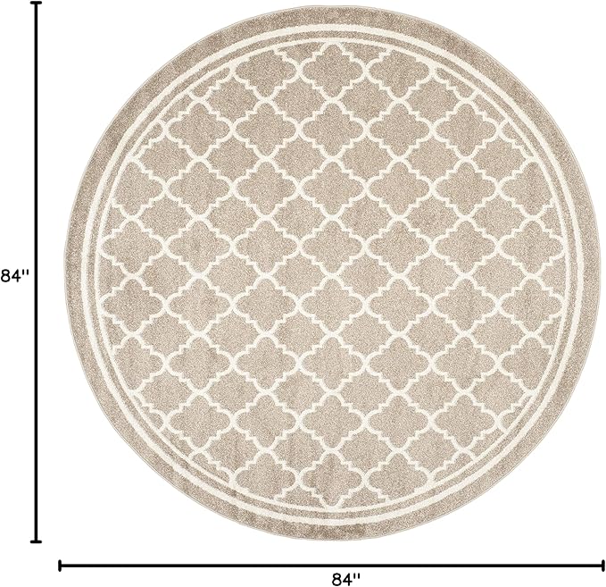SAFAVIEH Amherst Collection Area Rug - 7' Round, Wheat & Beige, Moroccan Trellis Design, Non-Shedding & Easy Care, Ideal for High Traffic Areas in Living Room, Bedroom (AMT422S)