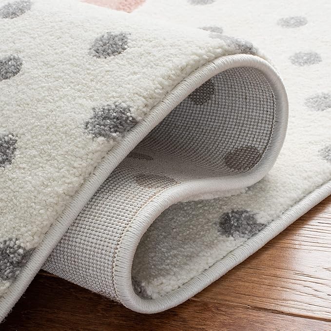 SAFAVIEH Carousel Kids Collection Accent Rug - 2' x 3', Ivory Grey & Pink, Non-Shedding & Easy Care, Ideal for High Traffic Areas for Boys & Girls in Playroom, Nursery, Bedroom (CRK163B)