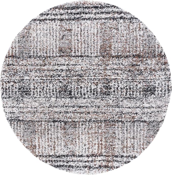 SAFAVIEH Jericho Shag Collection Area Rug - 5'3" Round, Black & Rust, Non-Shedding & Easy Care, 1.2-inch Thick, Ideal for The Living Room, Dining, Bedroom (JER100Z)