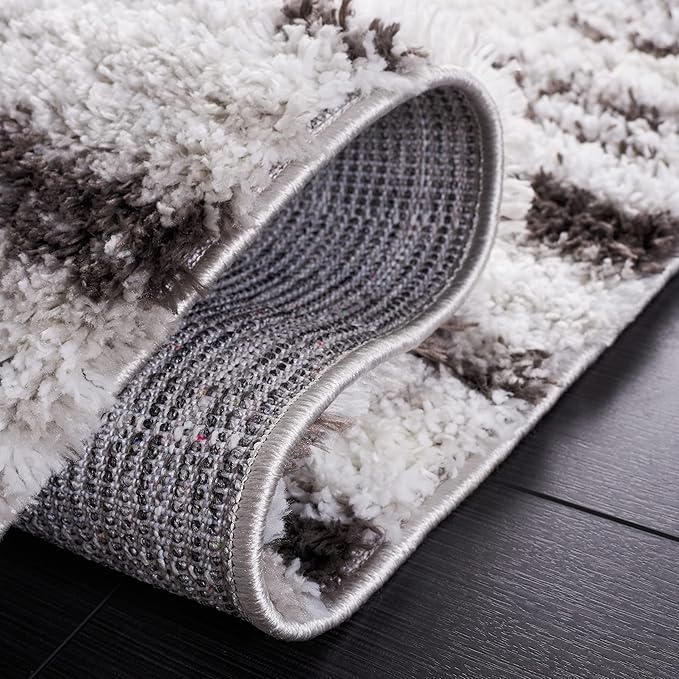 SAFAVIEH Berber Shag Collection Accent Rug - 4'5" x 6'5", Grey & Dark Grey, Stripe Design, Non-Shedding & Easy Care, 1.25-inch Thick Ideal for High Traffic Areas in Living Room, Bedroom (BER565F)