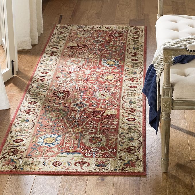 SAFAVIEH Kashan Collection Runner Rug - 2'6" x 6', Red & Beige, Traditional Oriental Design, Non-Shedding & Easy Care, Ideal for High Traffic Areas in Living Room, Bedroom, Dining (KSN303L-26)