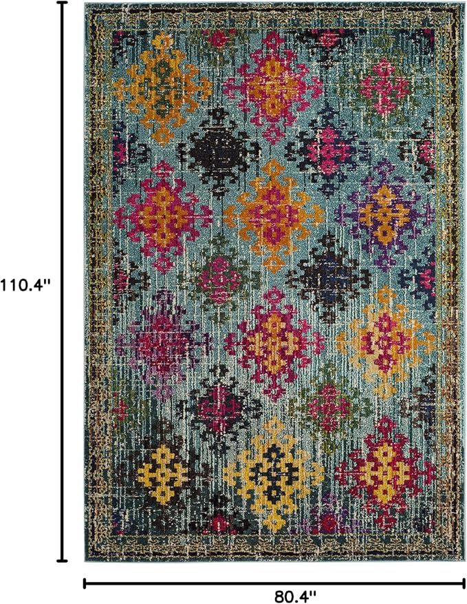 SAFAVIEH Monaco Collection Area Rug - 6'7" x 9'2", Blue & Multi, Boho Diamond Trellis Design, Non-Shedding & Easy Care, Ideal for High Traffic Areas in Living Room, Bedroom (MNC244N)