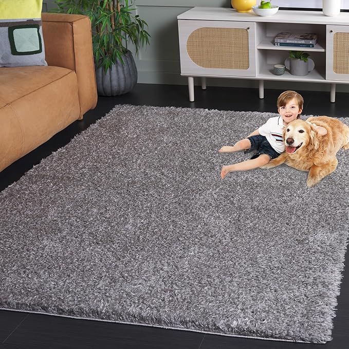 SAFAVIEH Lindsay Shag Collection Area Rug - 4' x 6', Dark Grey, Contemporary Design, Ideal for High Traffic Areas in Living Room, Bedroom & Dining Room (LNS560G-4)