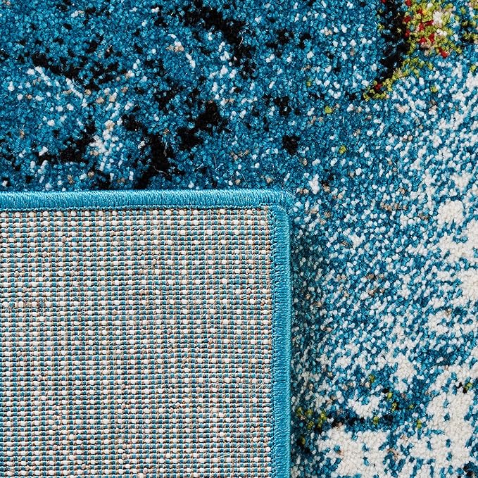 SAFAVIEH Glacier Collection 6'7" x 9' Blue/Gold GLA125M Modern Abstract Non-Shedding Living Room Bedroom Dining Home Office Area Rug