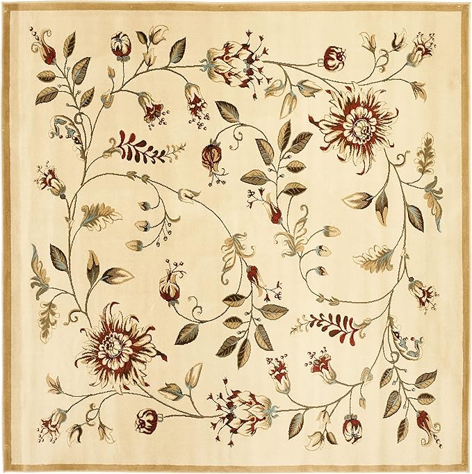 SAFAVIEH Lyndhurst Collection Area Rug - 5'3" Square, Ivory & Multi, Non Shedding & Easy Care, Ideal for Living Room, Bedroom, Home Office, Dining Space (LNH552-1291-5SQ)