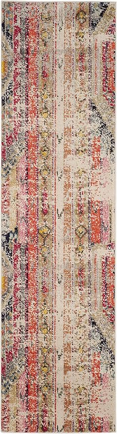 SAFAVIEH Monaco Collection Runner Rug - 2'2" x 20', Light Grey & Multi, Boho Chic Tribal Distressed Design, Non-Shedding & Easy Care, Ideal for High Traffic Areas in Living Room, Bedroom (MNC222G)