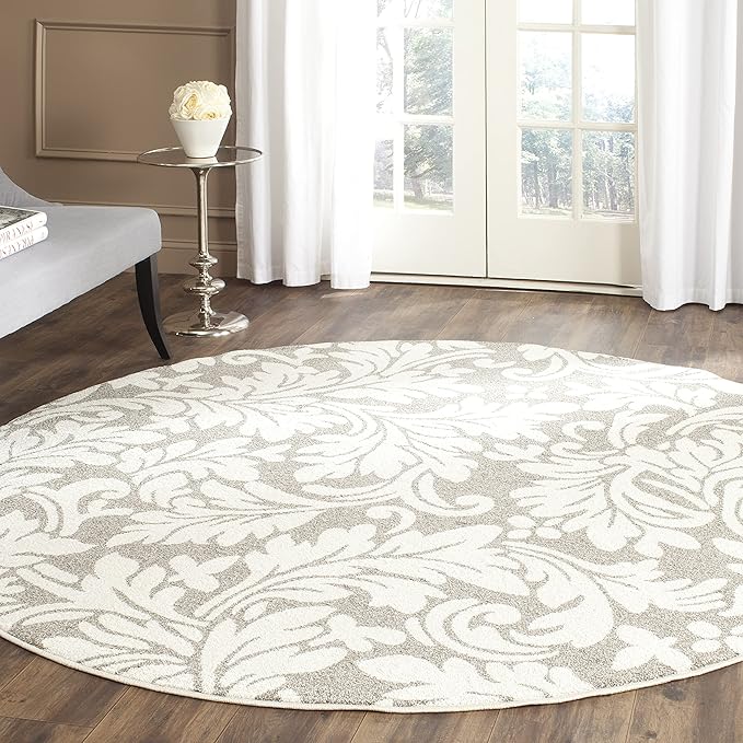 SAFAVIEH Amherst Collection 7' Round Dark Grey/Beige AMT425R Floral Non-Shedding Dining Room Entryway Foyer Living Room Bedroom Area Rug