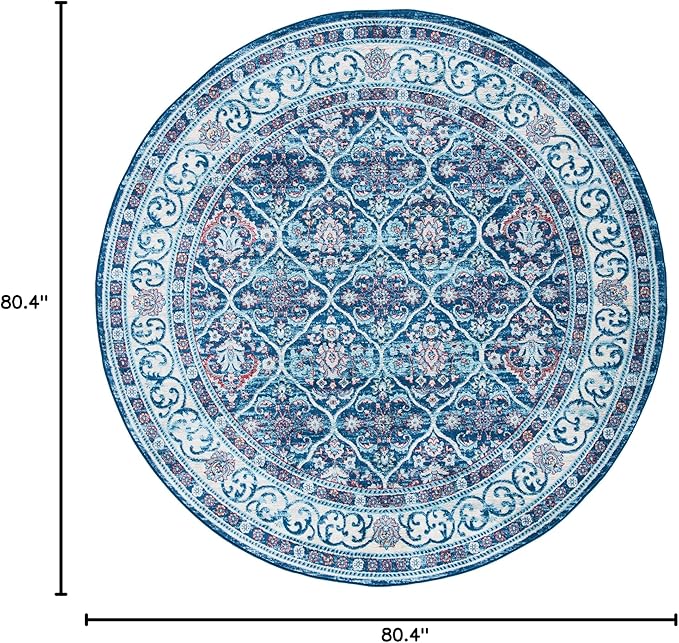 SAFAVIEH Brentwood Collection 6'7" Round Navy / Red BNT870N Oriental Damask Trellis Non-Shedding Dining Room Entryway Foyer Living Room Bedroom Area Rug