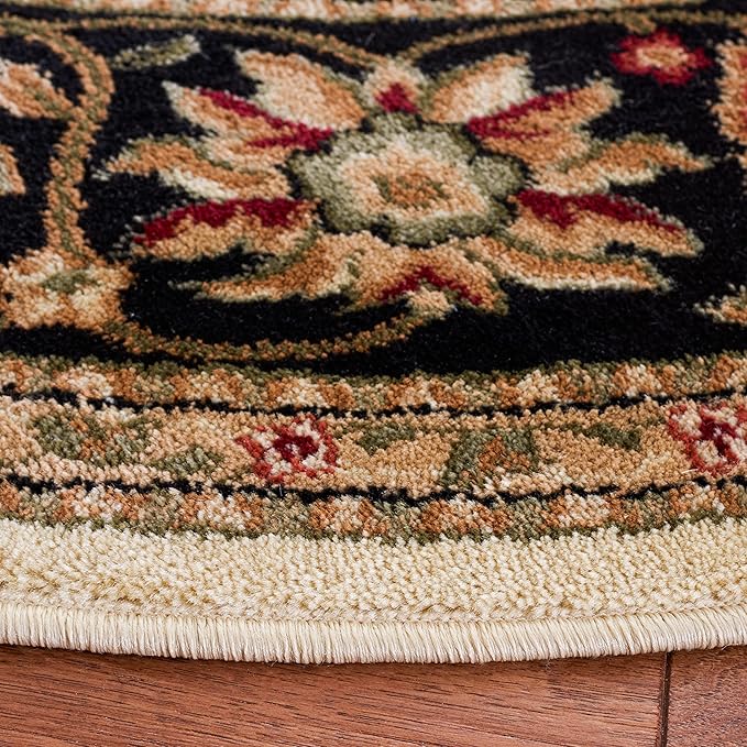 SAFAVIEH Lyndhurst Collection Area Rug - 5'3" Round, Ivory & Black, Traditional Oriental Design, Non-Shedding & Easy Care, Ideal for High Traffic Areas in Living Room, Bedroom (LNH212B)