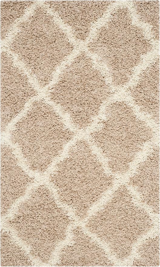 SAFAVIEH Dallas Shag Collection Accent Rug - 3' x 5', Beige & Ivory, Trellis Design, Non-Shedding & Easy Care, 1.5-inch Thick Ideal for High Traffic Areas in Entryway, Living Room, Bedroom (SGD257D)