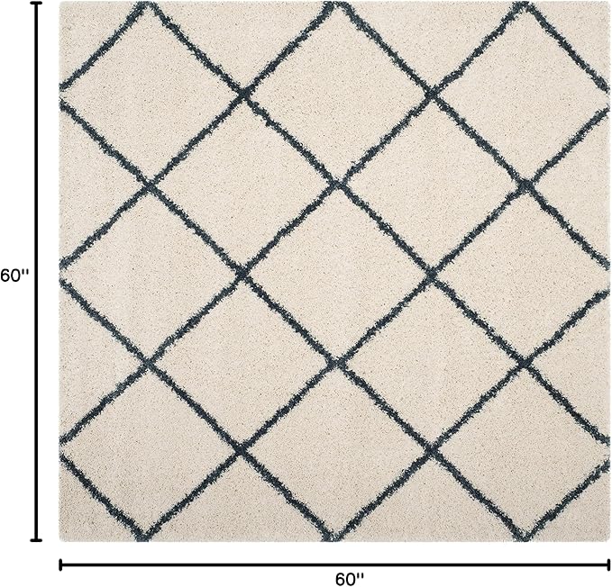 SAFAVIEH Hudson Shag Collection Area Rug - 5' Square, Ivory & Slate Blue, Modern Trellis Design, Non-Shedding & Easy Care, 2-inch Thick Ideal for High Traffic Areas in Living Room, Bedroom (SGH281T)