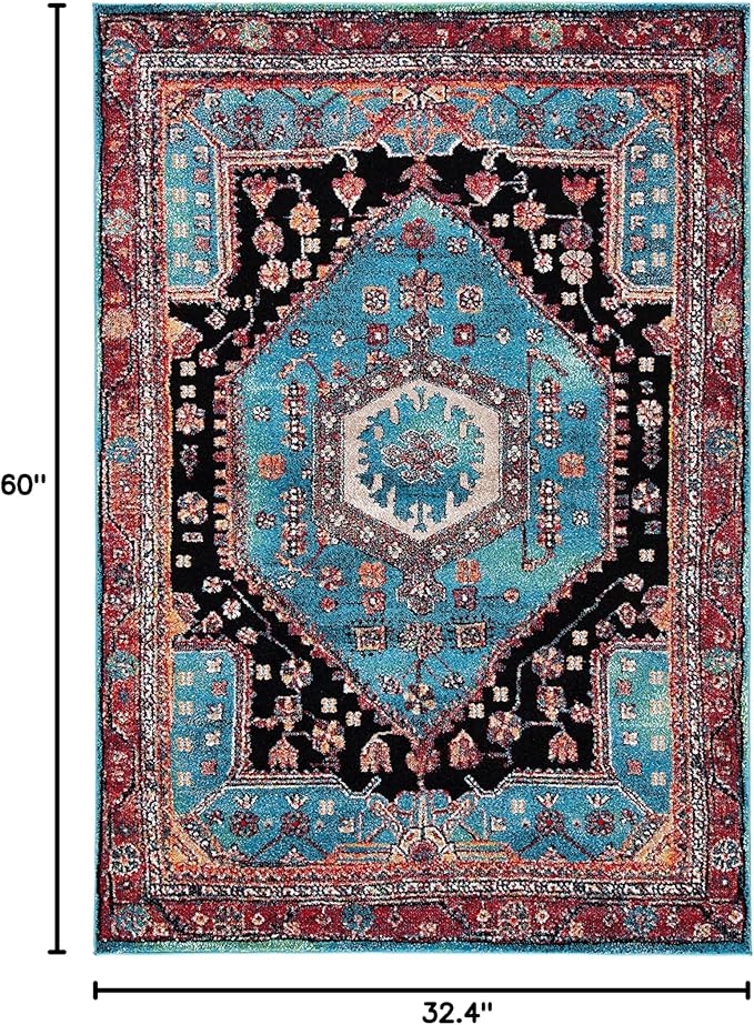 SAFAVIEH Vintage Hamadan Collection Accent Rug - 2'7" x 5', Turquoise & Black, Oriental Design, Non-Shedding & Easy Care, Ideal for High Traffic Areas in Entryway, Living Room, Bedroom (VTH204K)