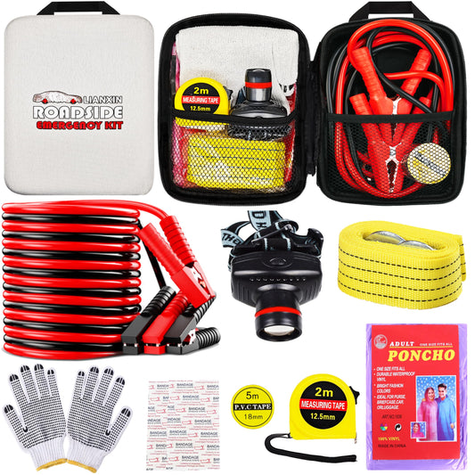 Emergency Car Kit with Jumper Cables Headlamp Car Safety - Image 1