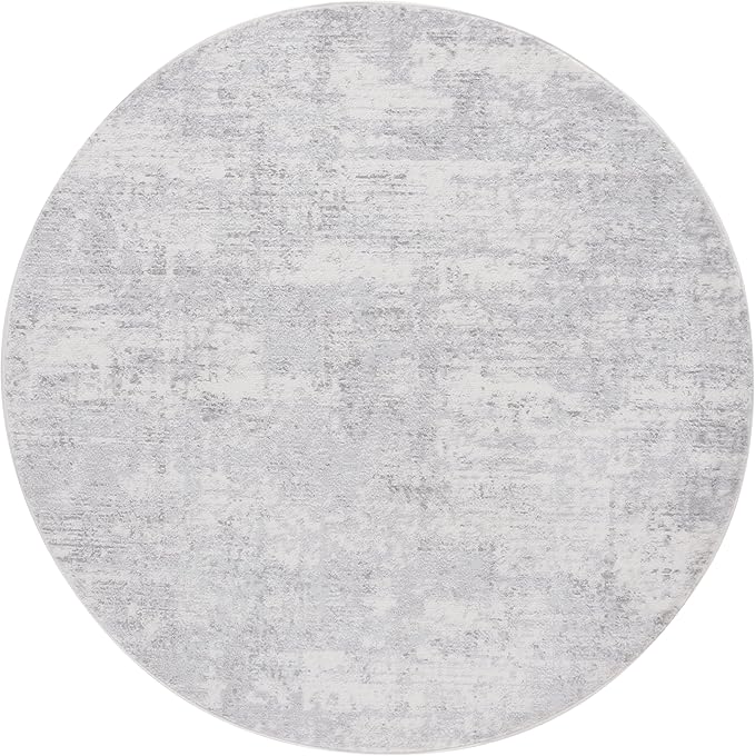 SAFAVIEH Amelia Collection Area Rug - 6'7" Round, Ivory & Light Grey, Modern Abstract Design, Non-Shedding & Easy Care, Ideal for The Living Room, Dining, Bedroom (ALA700F)