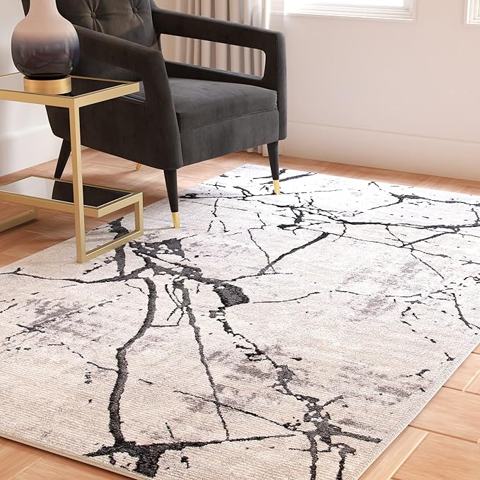 SAFAVIEH Amelia Collection Area Rug - 6' x 9', Grey & Black, Modern Abstract Design, Non-Shedding & Easy Care, Ideal for High Traffic Areas in Living Room, Bedroom (ALA293K)