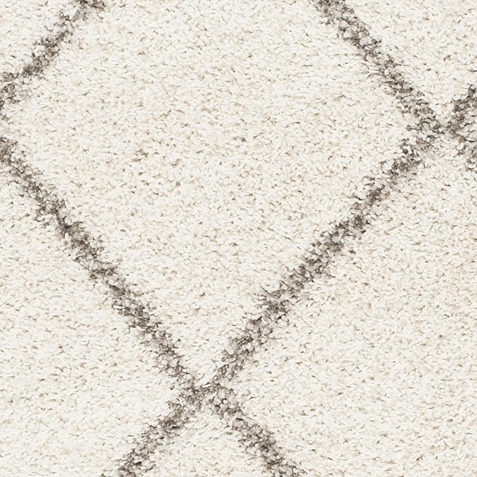 SAFAVIEH Hudson Shag Collection Accent Rug - 3' x 5', Ivory & Grey, Modern Trellis Design, Non-Shedding & Easy Care, 2-inch Thick Ideal for High Traffic Areas in Foyer, Living Room, Bedroom (SGH281A)