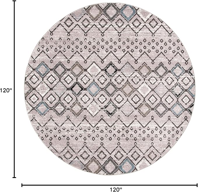 SAFAVIEH Amsterdam Collection Area Rug - 10' Round, Light Grey & Brown, Moroccan Boho Design, Non-Shedding & Easy Care, Ideal for High Traffic Areas in Living Room, Bedroom (AMS108F)