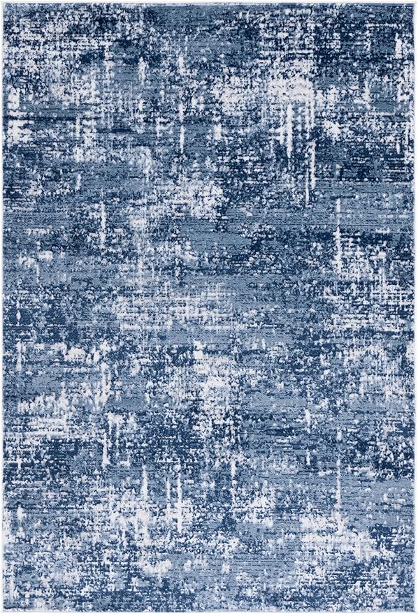 SAFAVIEH Amelia Collection Accent Rug - 3' x 5', Ivory & Dark Blue, Modern Abstract Design, Non-Shedding & Easy Care, Ideal for High Traffic Areas in Living Room, Bedroom, Dining (ALA700M-3)