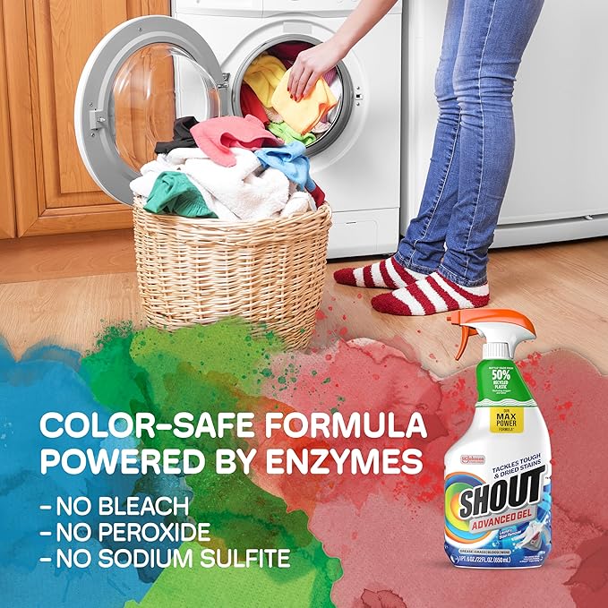Shout Advanced Laundry Stain Remover Gel for Clothes Laundry, Breaks down stubborn, dried-in, and tough stains - 22oz Spray (Pack of 3), Packaging May Vary