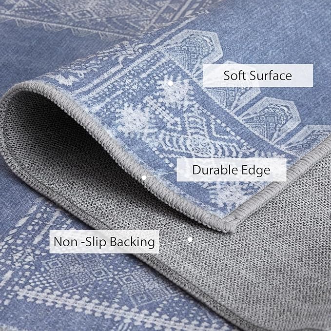 NICETOWN Blue Runner Rug for Hallway Non Slip - 2x6 Carpet Thin Washable Geometric Washable Rug Kitchen Throw Carpet for Kitchen Bedroom Laundry Room, Stone Blue