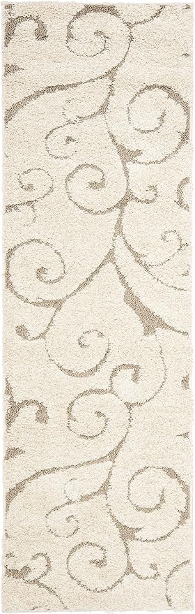 SAFAVIEH Florida Shag Collection Runner Rug - 2'3" x 17', Cream & Beige, Scroll Design, Non-Shedding & Easy to Clean, High-Low Plush Pile, Ideal for Bedroom, Foyer, Hallway (SG455-1113)